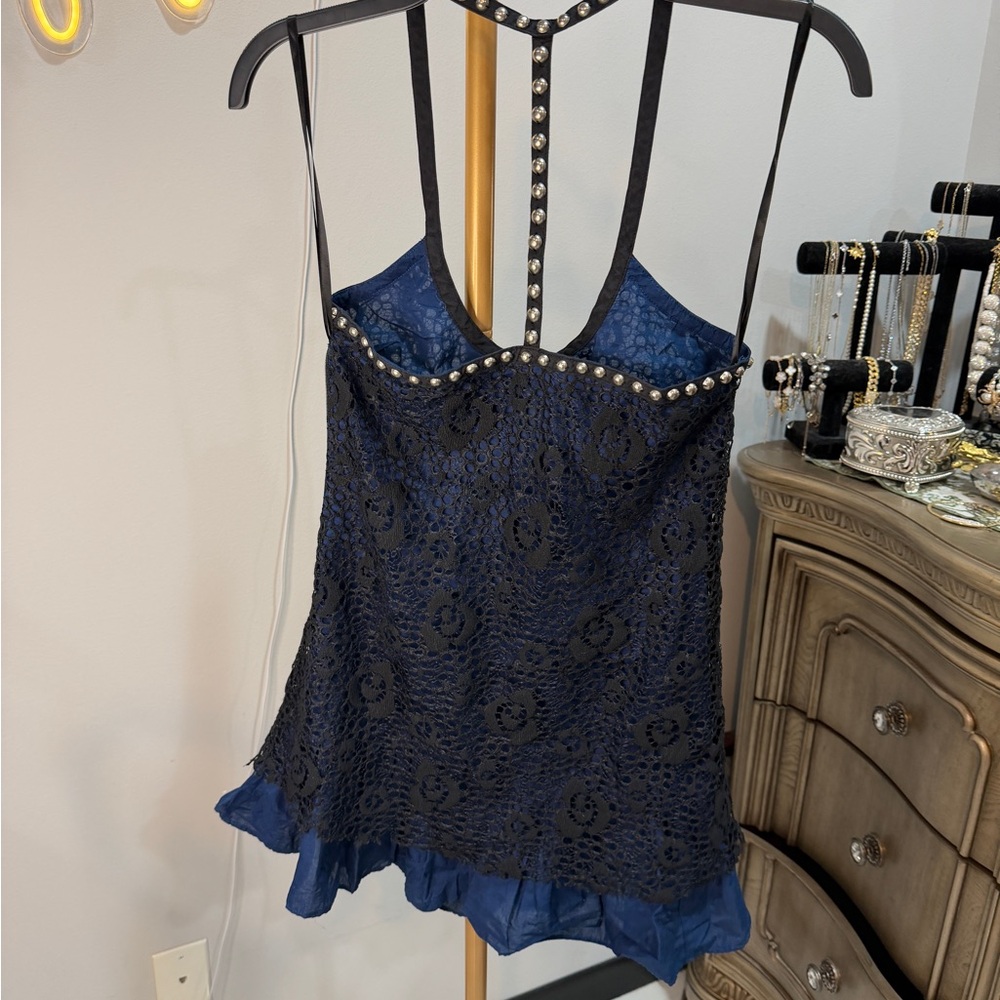 Free People Chic Navy Lace Dress with Pearl Details - Picture 11 of 11